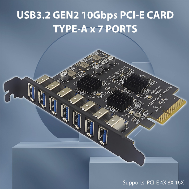 USB3.2��չ��GEN2 7�ڲ��TYPE-A��PCI-E 4X��˶ASM3142 10Gbps
