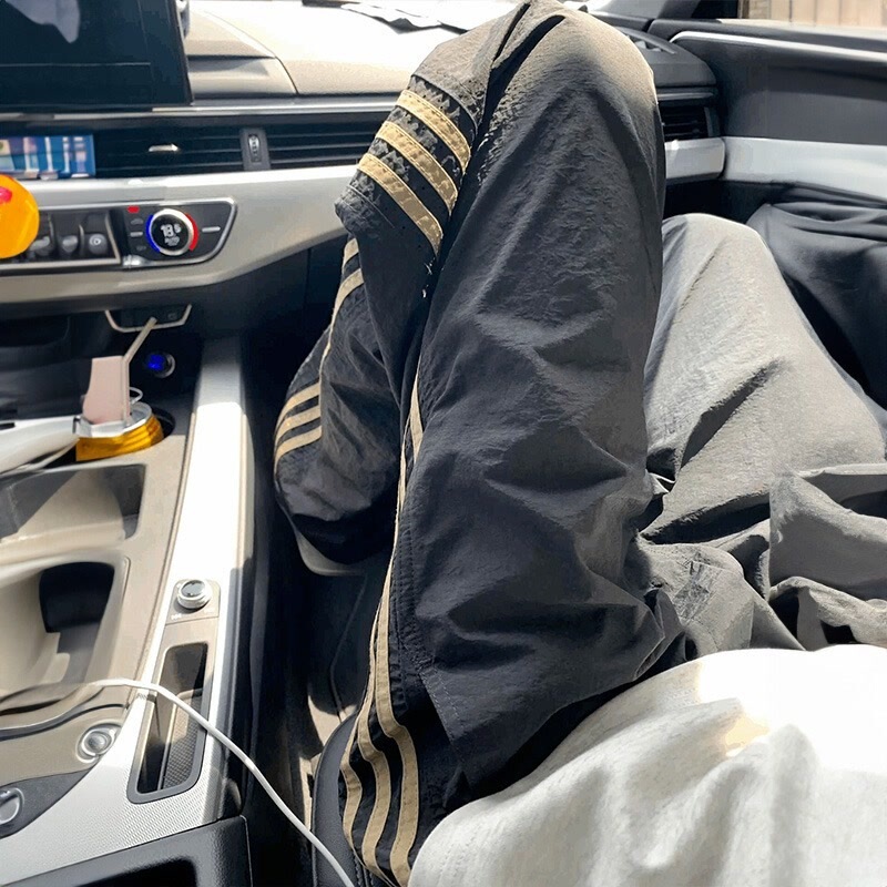Super Large Size Three Bar Striped Pants Men's Summer Thin Quick-drying Parachute Soldier Pants Straight Casual Pants