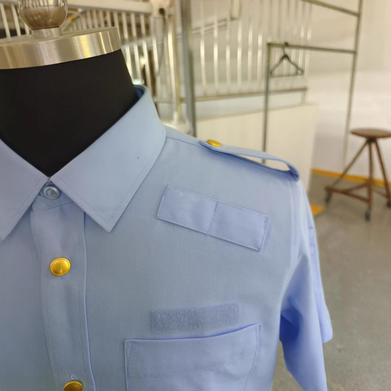 新综合短袖衬衣部门工作制服浅蓝色保安衬衣|undefined