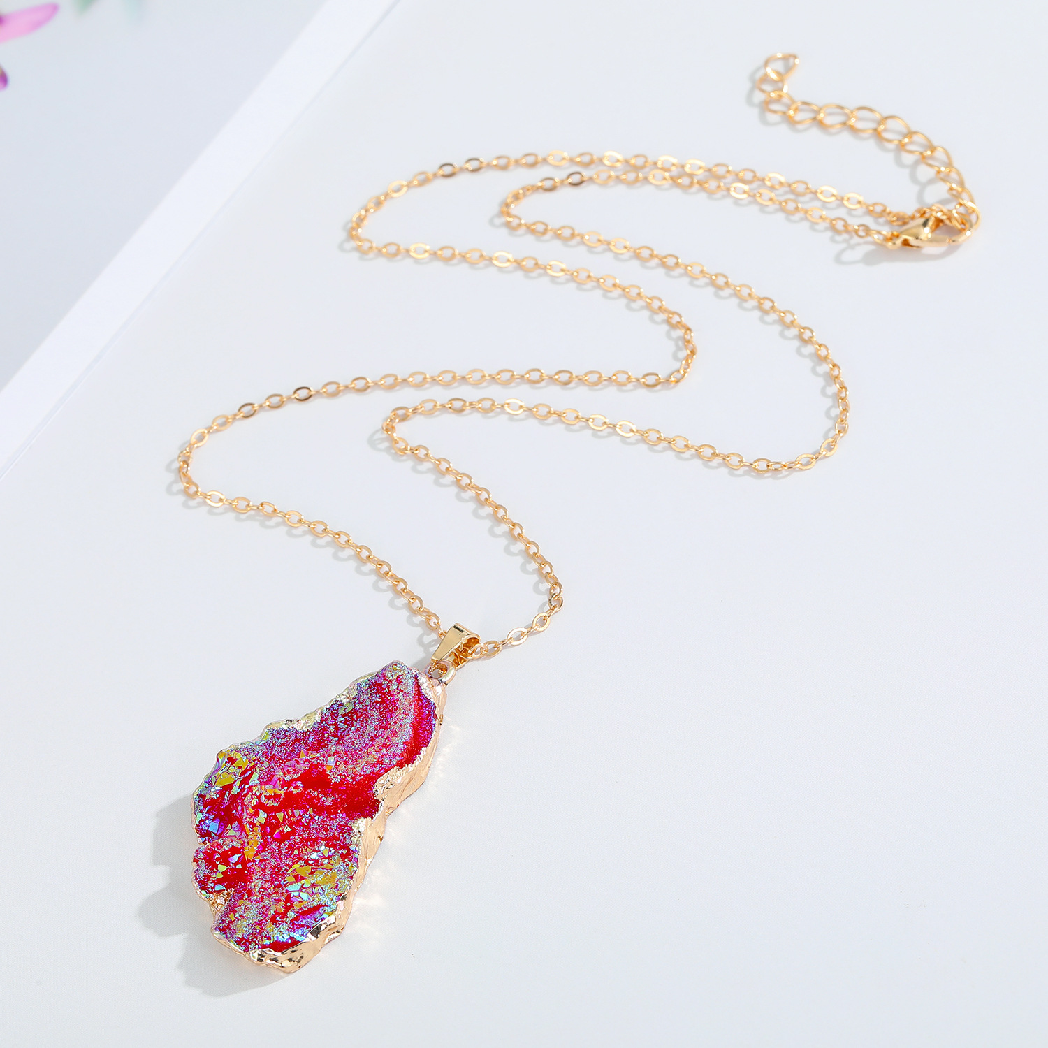 Fashion imitation natural stone necklace irregular resin agate piece pendant necklacepicture7