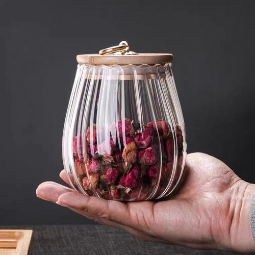 Transparent glass bottle sealed jar tea jar household food grade large capacity sugar jar jar bamboo lid storage jar