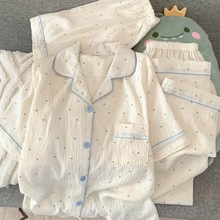 奶乎乎睡衣女春夏季云朵纯棉绸棉纱短袖可爱大码宽松家居服三件套