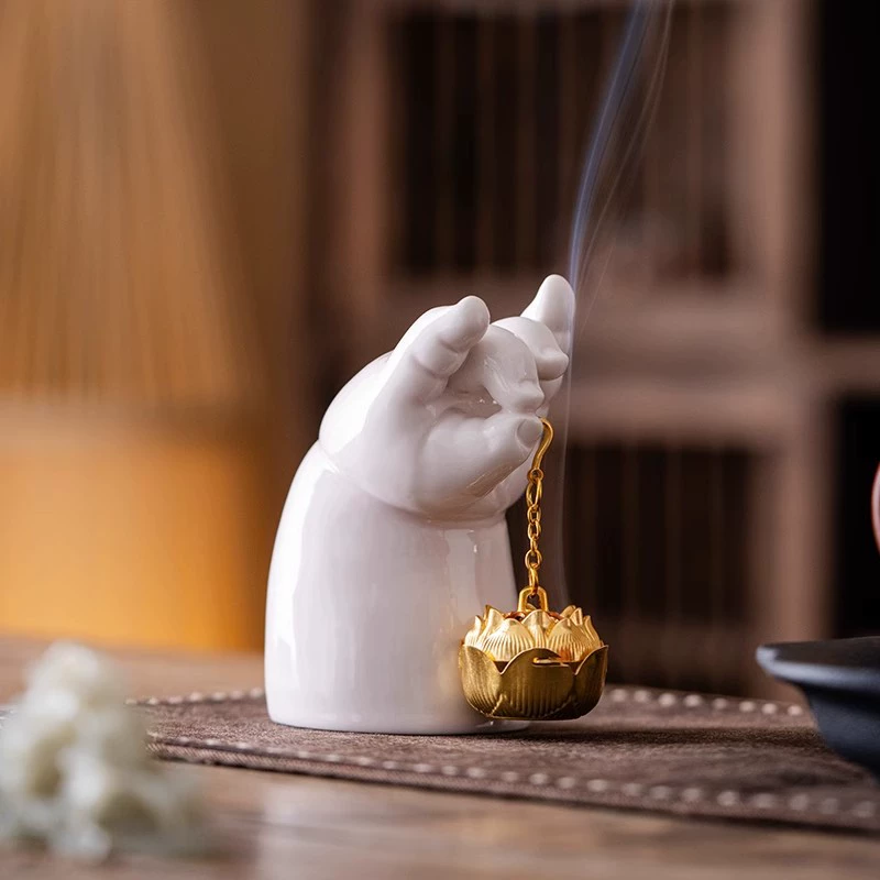 Creative bergamot lotus ceramic incense burner Xiangyun agarwood sandalwood purifies the air bedroom long-lasting fragrance hanging stove incense tray