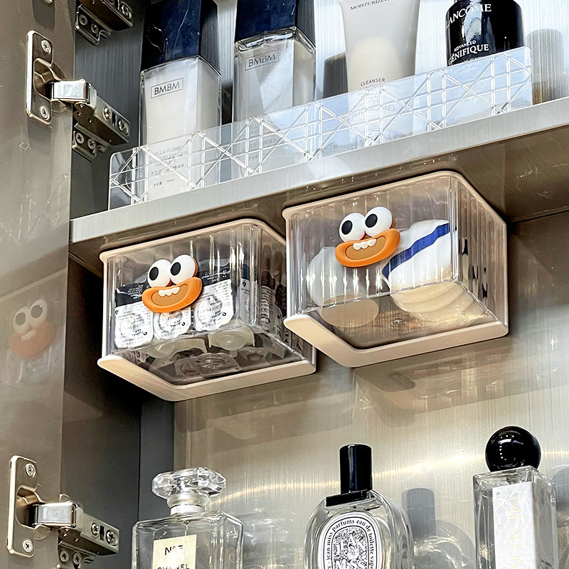 棟哈トイレ鏡棚収納ケース化粧品収納神器浴室キャビネット内下化粧綿綿棒棚|undefined