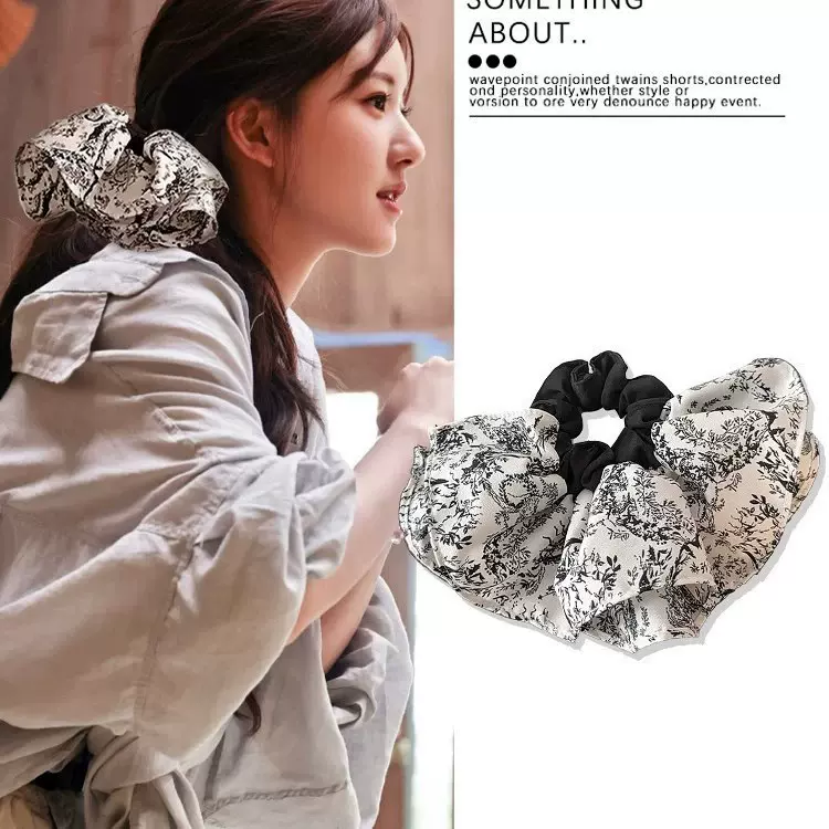 法式赵露思同款水墨染裙摆大肠发圈气质头绳简约皮筋低马尾发饰品