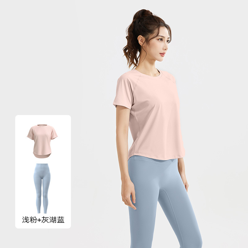 Juyitang nuevo traje casual de primavera y verano blusa de malla camiseta leggings deportivos de cintura alta traje de fitness delgado
