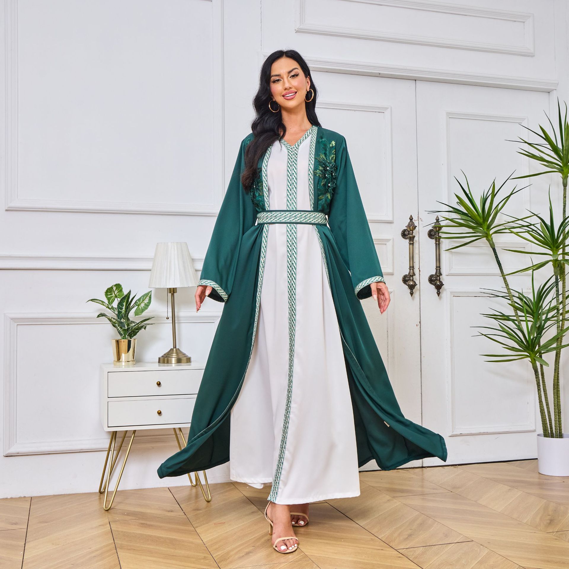 MT099 Foreign Trade Middle Eastern Women's Clothing Arab Ethnic Embroidered Robe Cardigan Evening Gown Loose Dress_ecoleips.com
