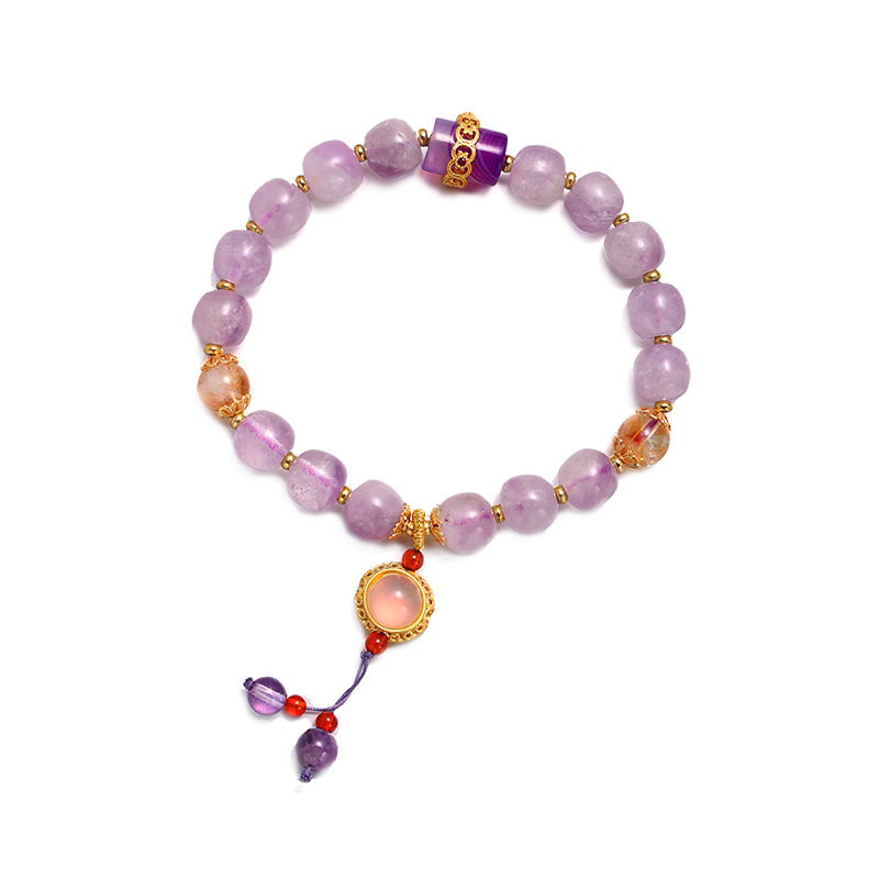 Pulseras de cuentas naturales, lujo ligero de alto nivel de arena, ágata, pulseras de amatista de estilo chino para mujeres