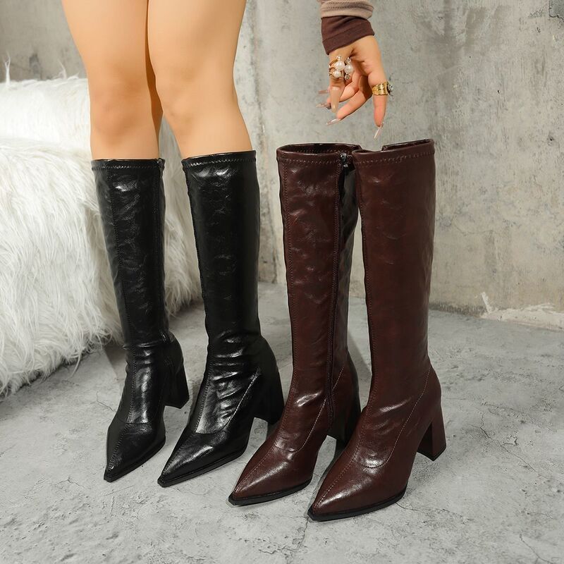 Pointed-Toe Chunky Heel Side-Zip Over-The-Knee Boots for Women, New Autumn and Winter Style, Versatile High-Heeled Riding Boots Pointed-Toe Chunky Heel Side-Zip Over-The-Knee Boots for Women, New Autumn and Winter Style, Versatile High-Heeled Riding Boots