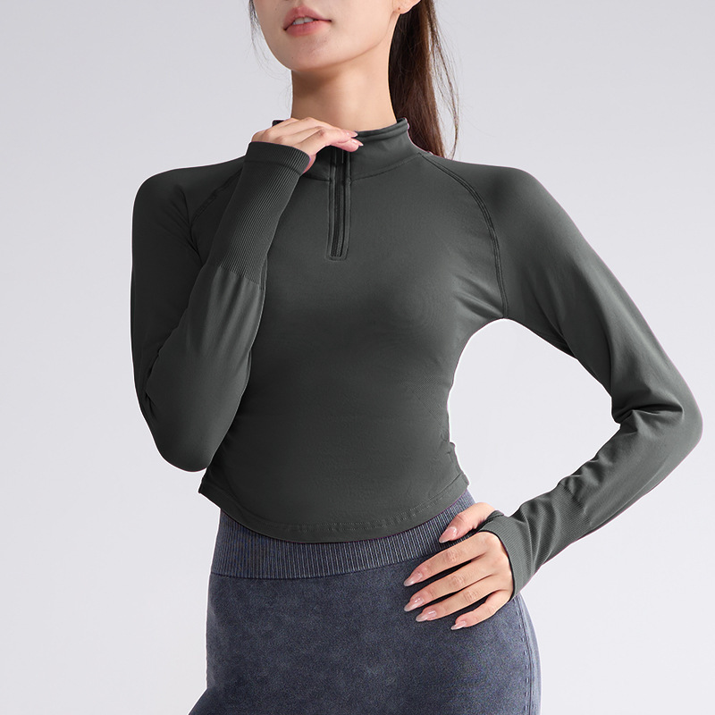 dfyne同款半拉链普拉提瑜伽服长袖运动风女士健身服修身瑜伽上衣|undefined