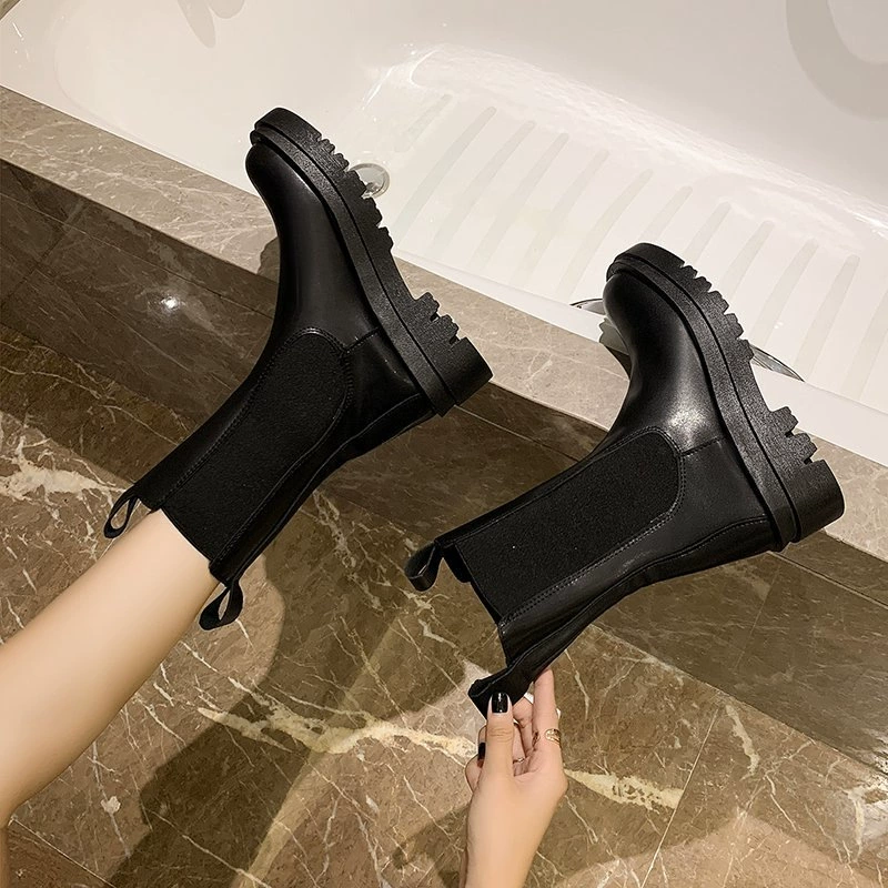 Большие размеры толстые каблуки с толстым дном и хлопчатобумажные сапоги женская зима 2024 новый английский стиль дикий педали сапоги моды