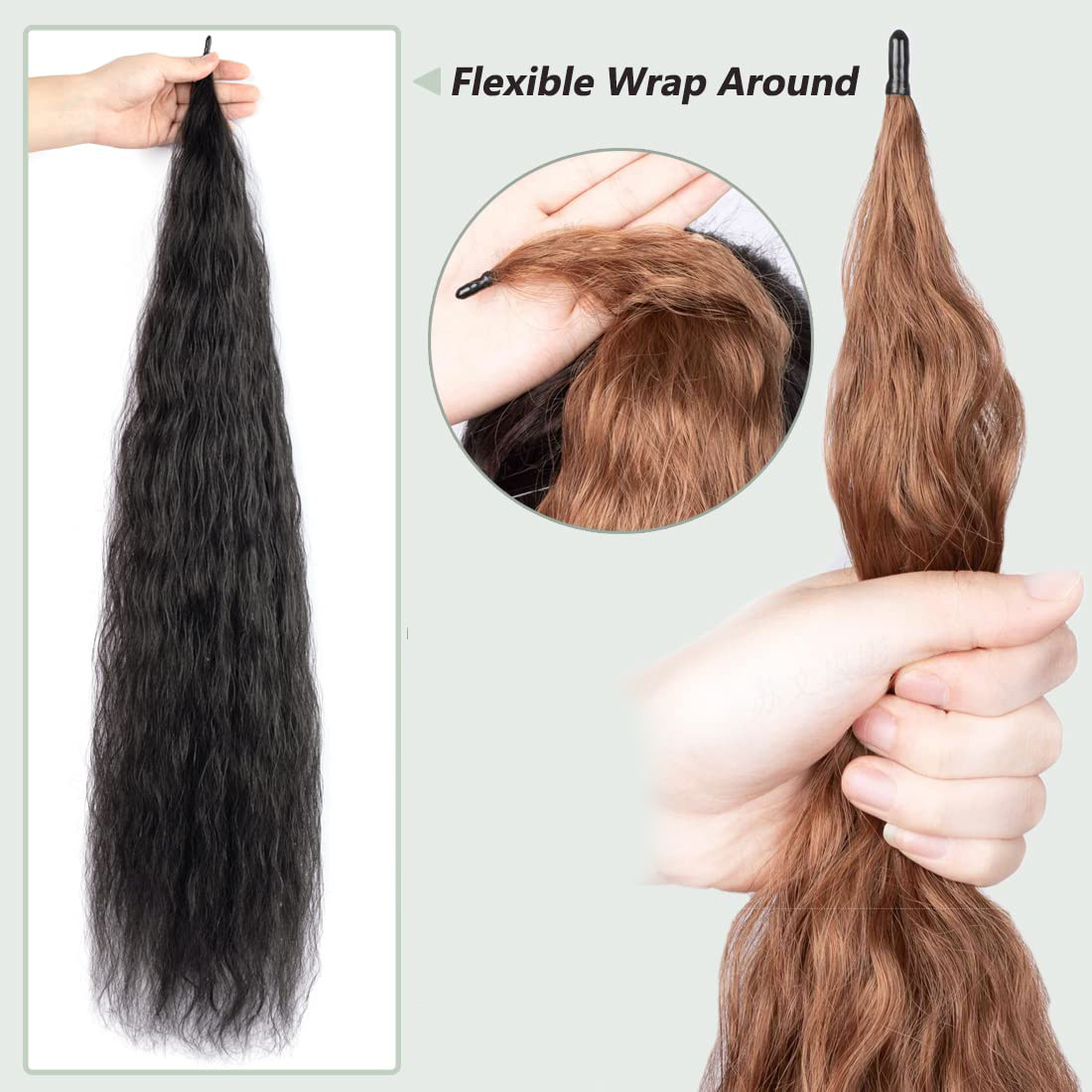 Sünteetilised juuksed 38-tollised lokkis sünteetilisest painduvast mähisest maisikujulise lainelise hobusesaba pikendusest_voghion.com