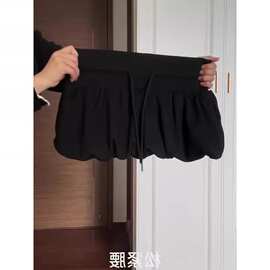 黑色花苞半身裙女2026夏季新款高腰显瘦小个子A字蓬蓬裙百搭短裙