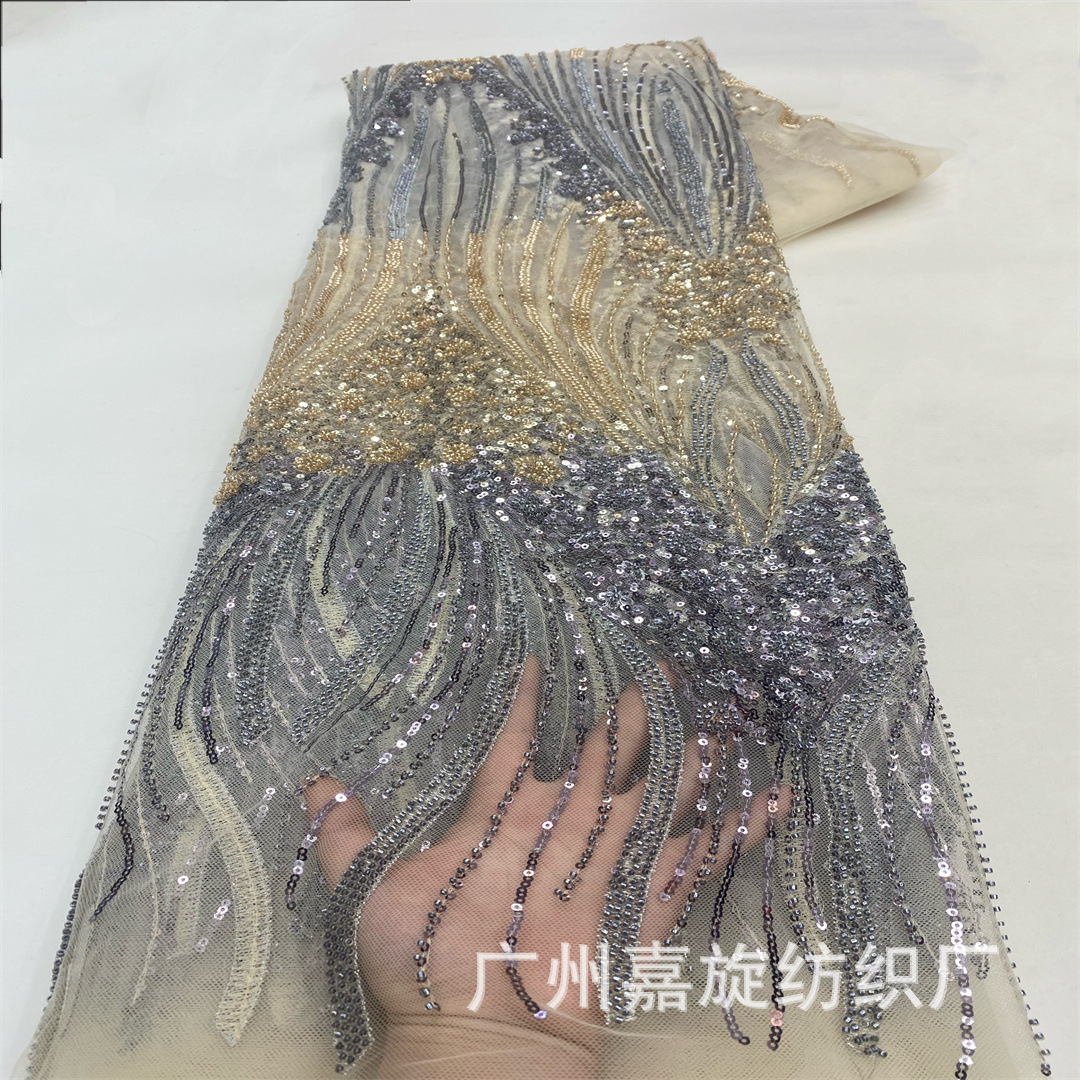 Nuevo vestido de dos colores gradiente flor tubo de cuentas sequinado bordado de alta gama tela de malla vestido de boda moda desfile tela