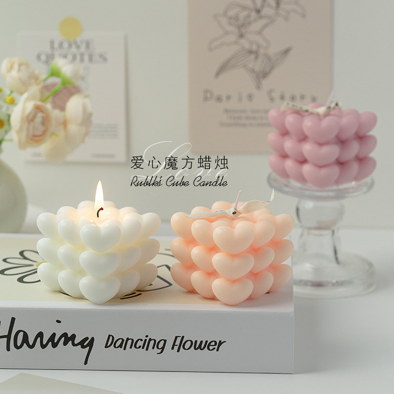 Love Cube Velas de aromaterapia Tanabata Día de San Valentín Día de San Valentín Sensación de la atmósfera hecha a mano Regalo de la fragancia geométrica Decoración interior