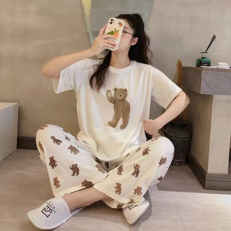 Pijamas para mujer 2025 nuevo estilo ins verano pantalones de manga corta traje de dos piezas dibujos animados lindo primavera y otoño servicio a domicilio