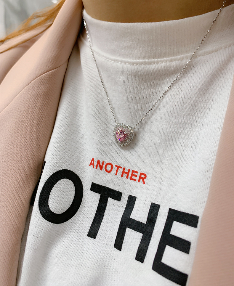 12g Weight Zircon Inlay Material Pendant Necklace Classification 1 Piece Quantity Daily Occasion 925 Sterling Silver Zircon Inlay Heart Shape Pendant Necklace