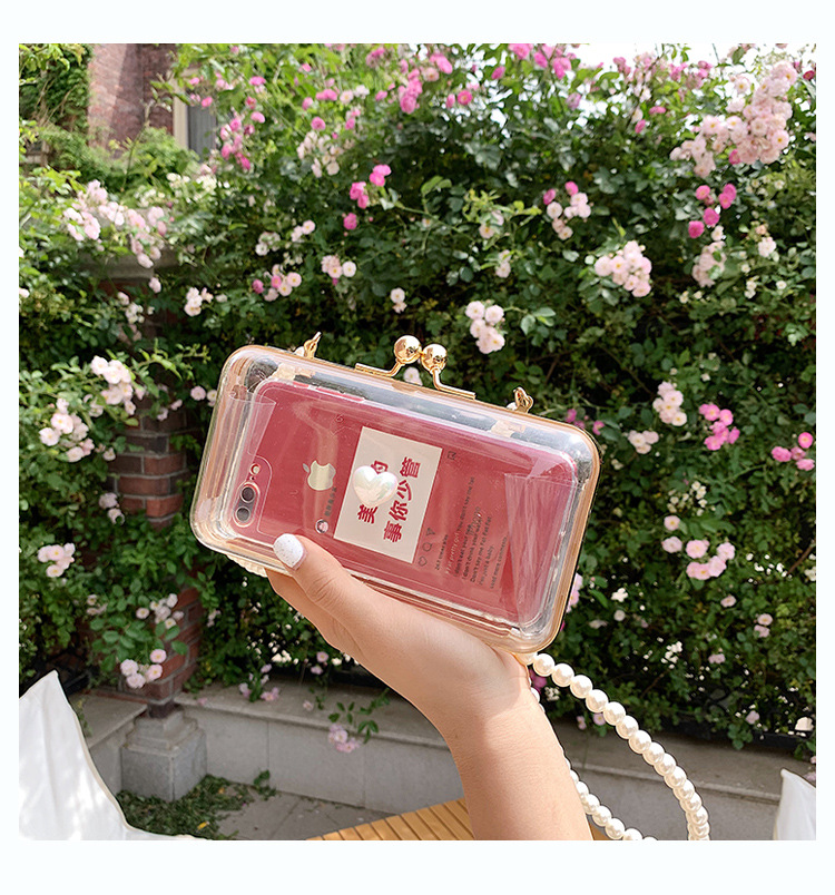 Simple Transparent Pearl Chain Shoulder Messenger Jelly Bag display picture 4