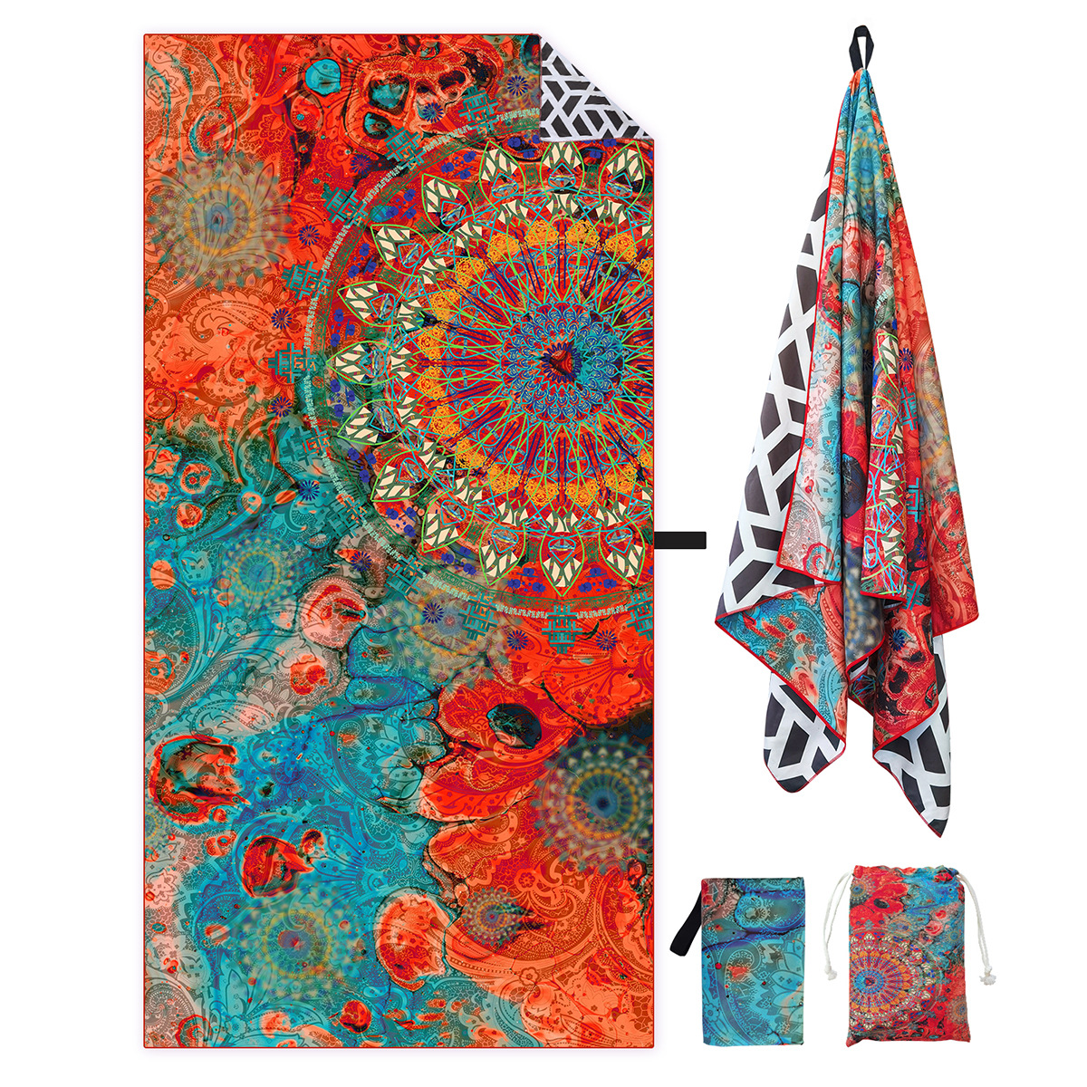 Mandala tortuga de mar de seda de doble cara impresión de secado rápido toalla de playa toalla de natación para adultos microfibra