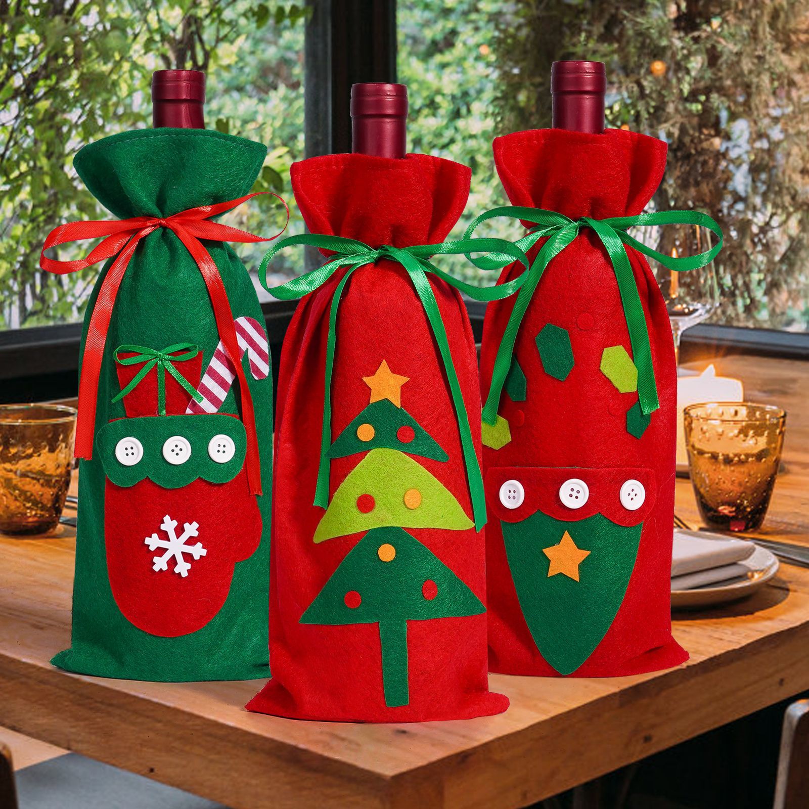 Decoración de Navidad transfronteriza cubierta de botella de vino no tejido creativo set de vino de mesa decoración de restaurante accesorios de vino