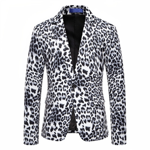 Autumn Western Men's New Single-Breasted Leopard Print Suit Dress Performance Clothes Fashion Jacket