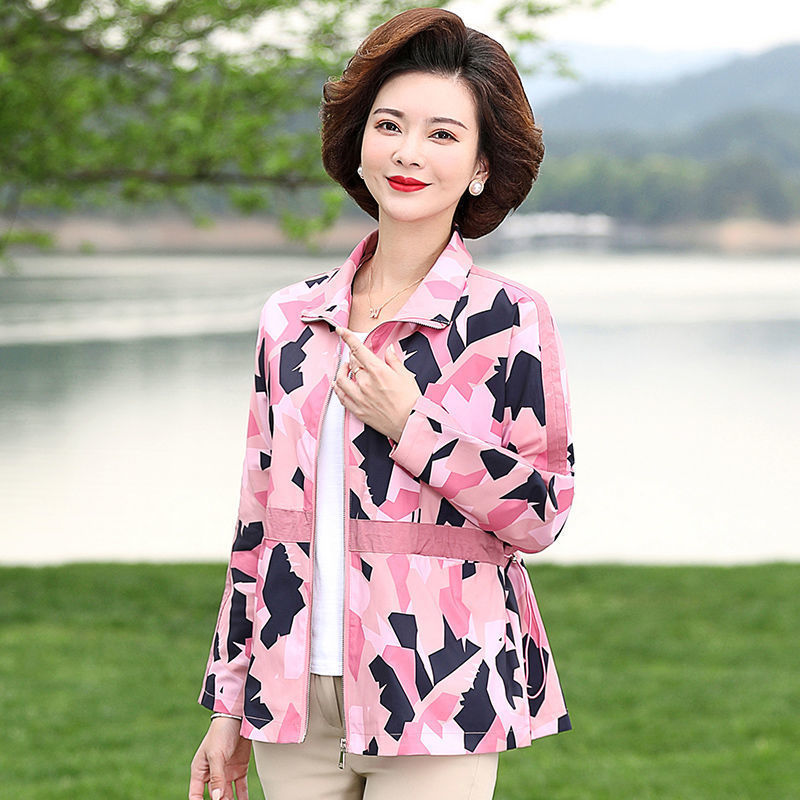 2025新款妈妈洋气夹克外套中年女春秋短款上衣中老年秋装薄款风衣|undefined