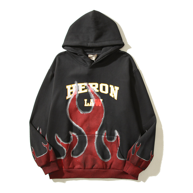 Jaqueta de algodão puro Tott masculina e feminina American High Street Flame Unicorn Arm Printed Hoodie Trend_voghion.com
