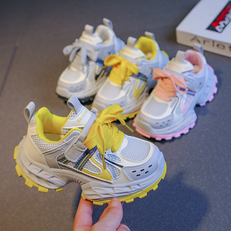 ファッショナブルで通気性のある子供用ダブルメッシュスポーツシューズ2025秋の新作男の子軽量ランニングシューズ女の子お父さん靴|undefined