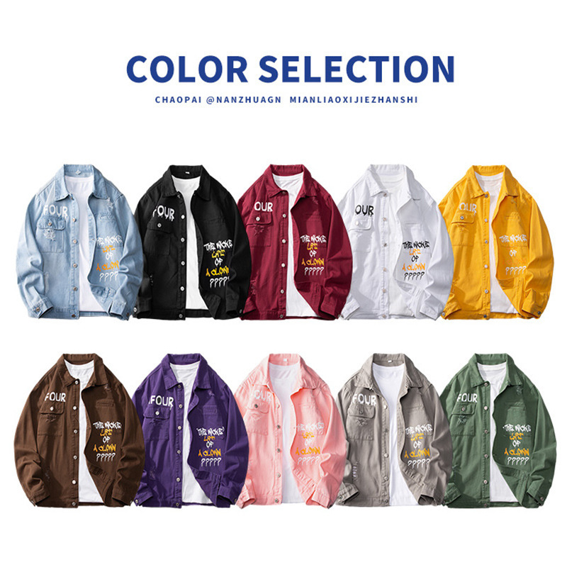 Long-term in stock TikTok Explosive Denim Jacket Men's Loose Printed Denim Men's Fashionable Denim Jacket for Men