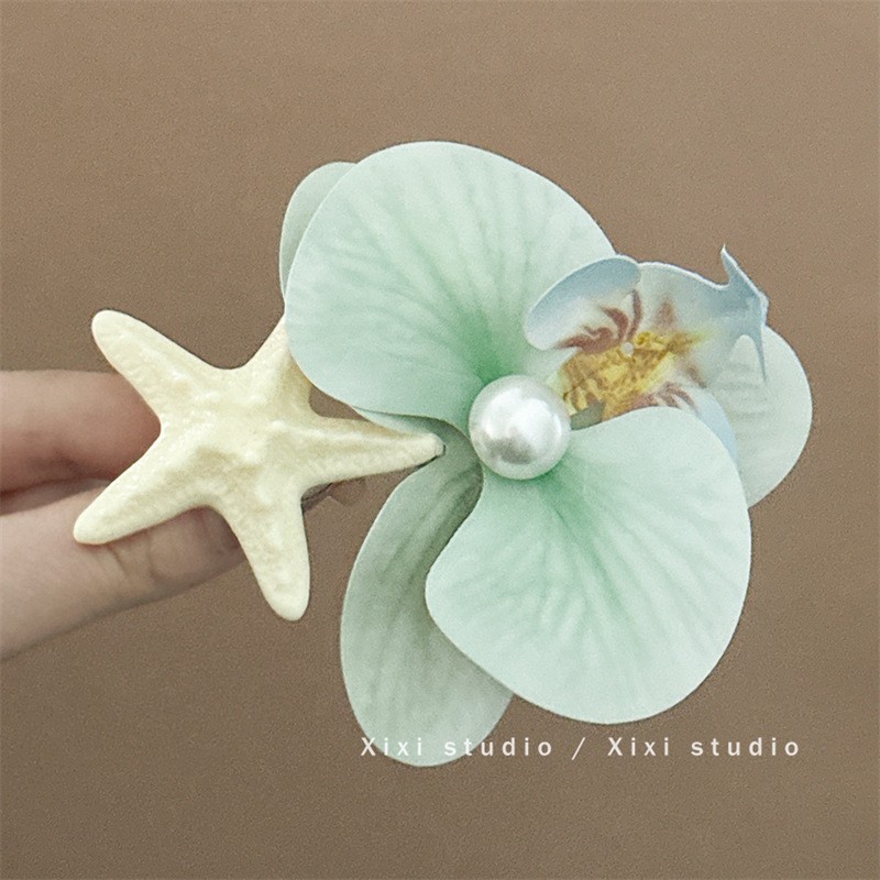 민트 그린 호접란 불가사리 머리핀