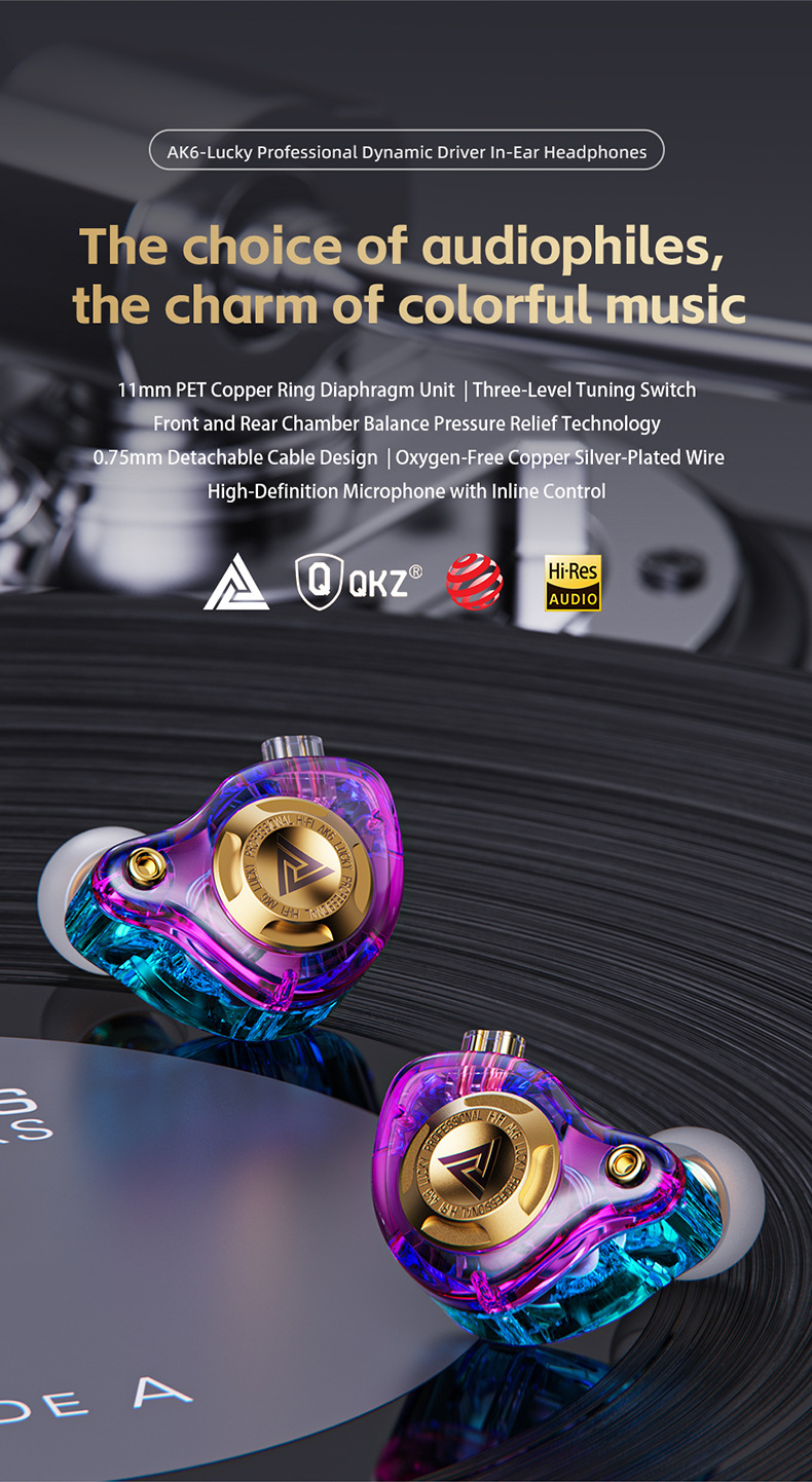 QKZ AK6 Glückliche Heavy Bass HIFI Kopfhörer Abnehmbare Kopfhörer Drei-Geschwindigkeit Einstellung Mobiltelefon Sport Kopfhörer