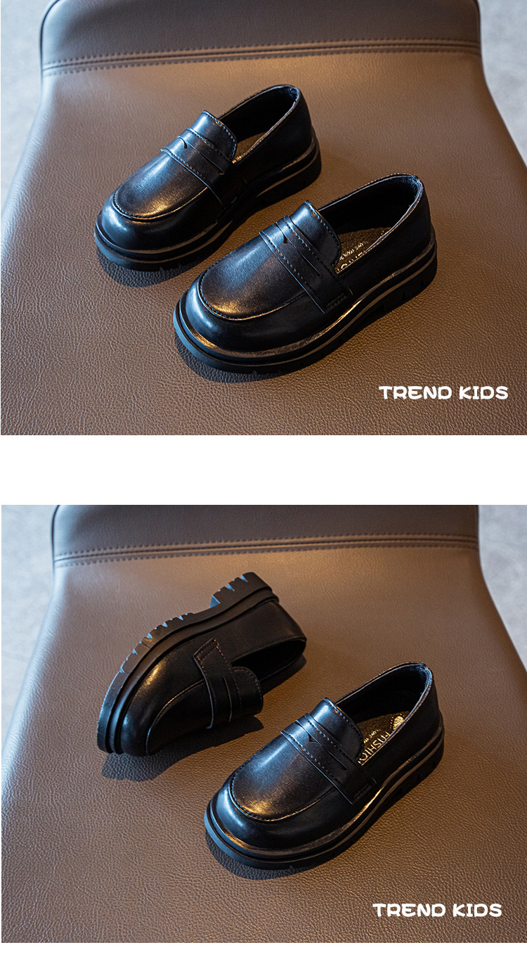 Children's Leather Shoes 2024 Spring and Autumn New Boys' Retro Black Shoes British Style Girls' Soft Soled Peas Shoes for Middle Children_voghion.com