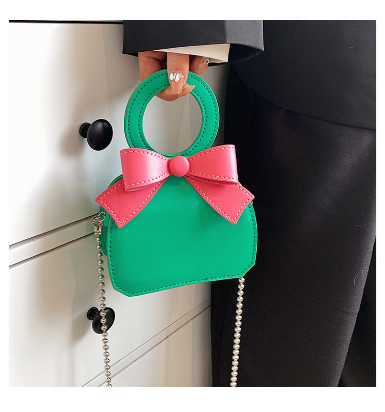 Women's Small Pu Leather Color Block Cute Bowknot Square Magnetic Buckle Handbag display picture 11