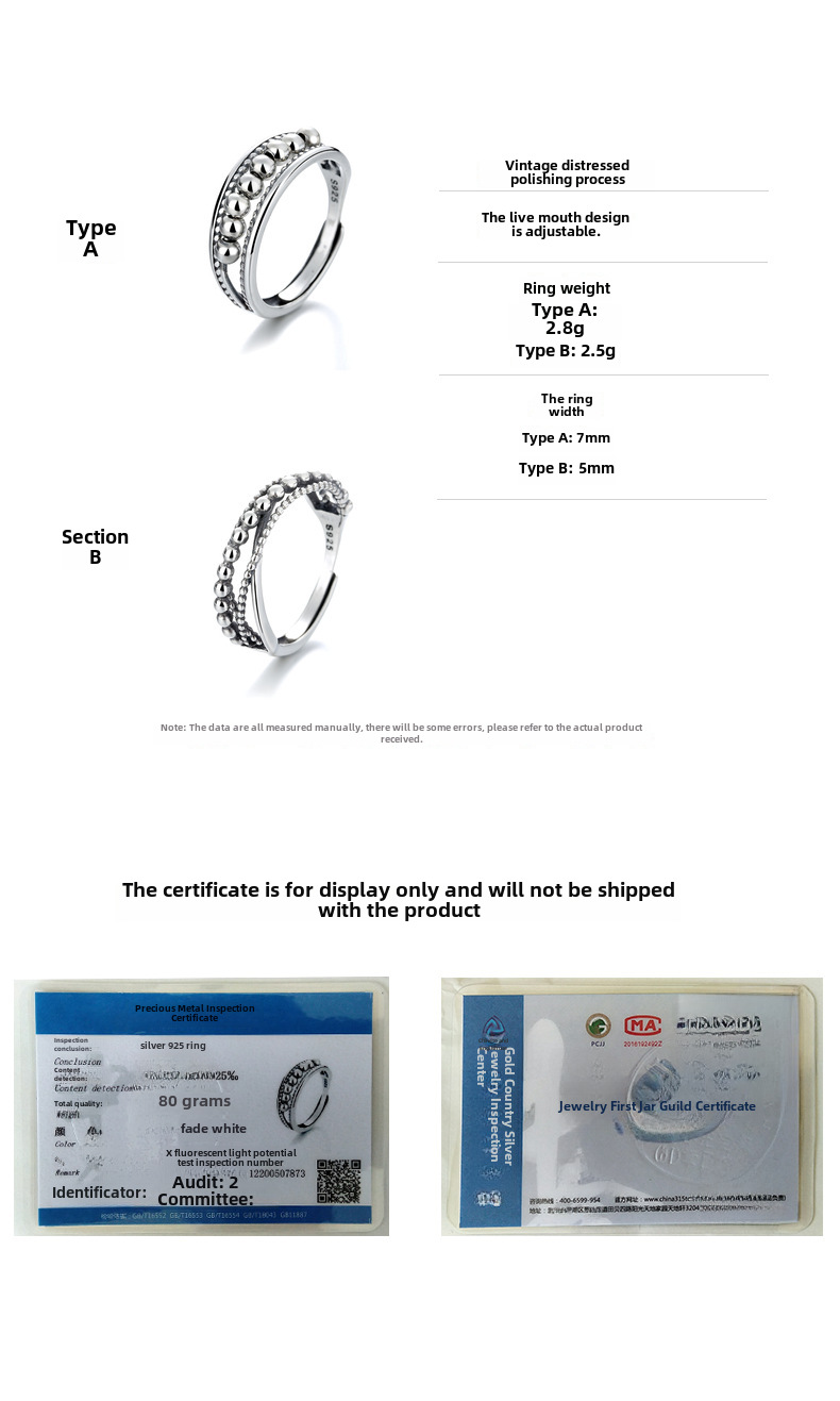 Bague de couple européenne et américaine, nouveaux bijoux à la mode, simple, ondulée, point, perles, accessoires en argent thaïlandais, bague à bouche ample_voghion.com