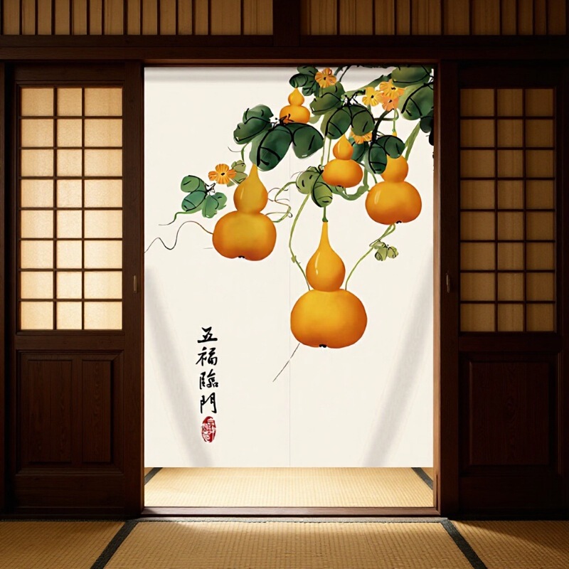 Home Perforated Chinese-Style Bathroom Bedroom Partition Curtain Half Curtain Free Toilet Curtain Blocking Curtain Entrance Kitchen Door Curtain