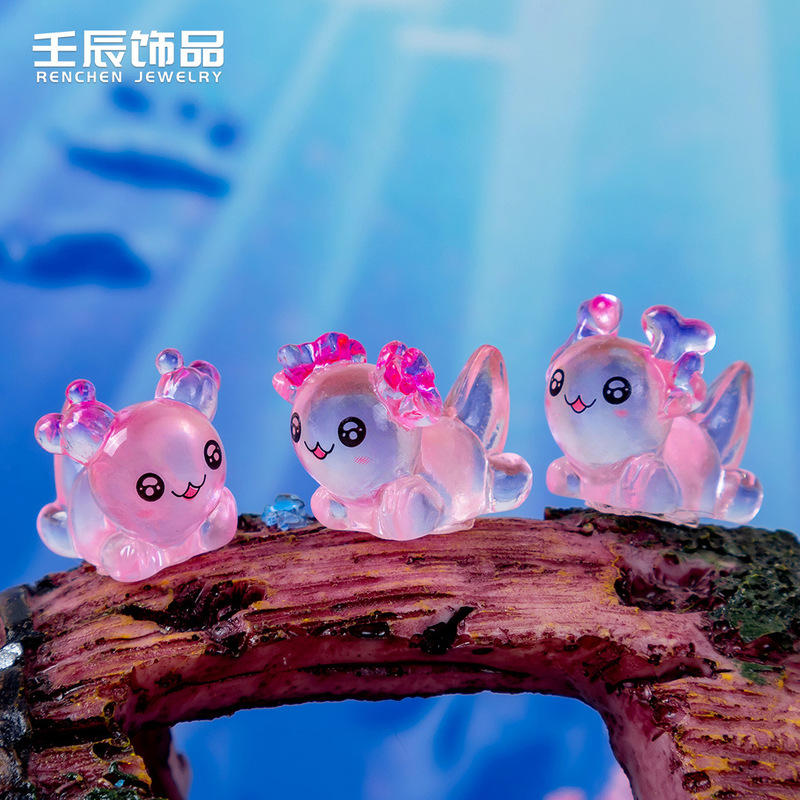 跨境创意珊瑚六角蝾螈夜光 diy树脂工艺装饰品配件萌粒手工小摆件|undefined