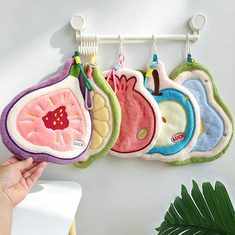 New Cross-Border Product Coral Fleece Fruit-Themed Hand Towel, High Aesthetic Value, Hanging Type, Thickened Kitchen Absorbent Towel, Gift Item