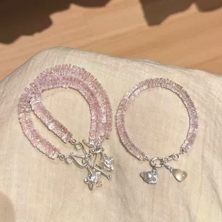 甜美冰透粉水小星星手链女款轻奢小众设计高级感通勤水滴手串