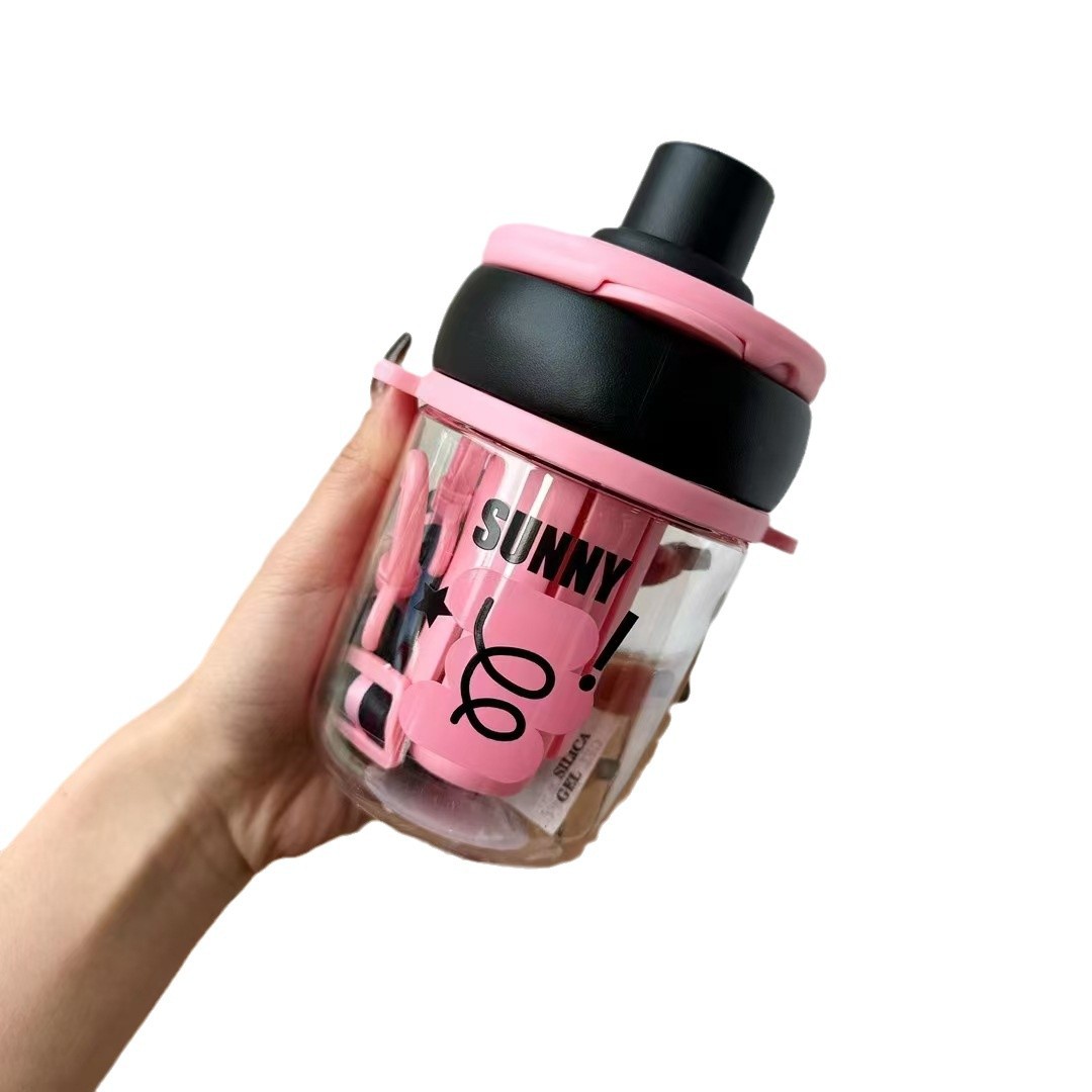 Nuevo vaso de plástico simple lindo y pequeño, mini estudiante, hervidor portátil, taza de paja, taza de mano de pareja, taza de agua