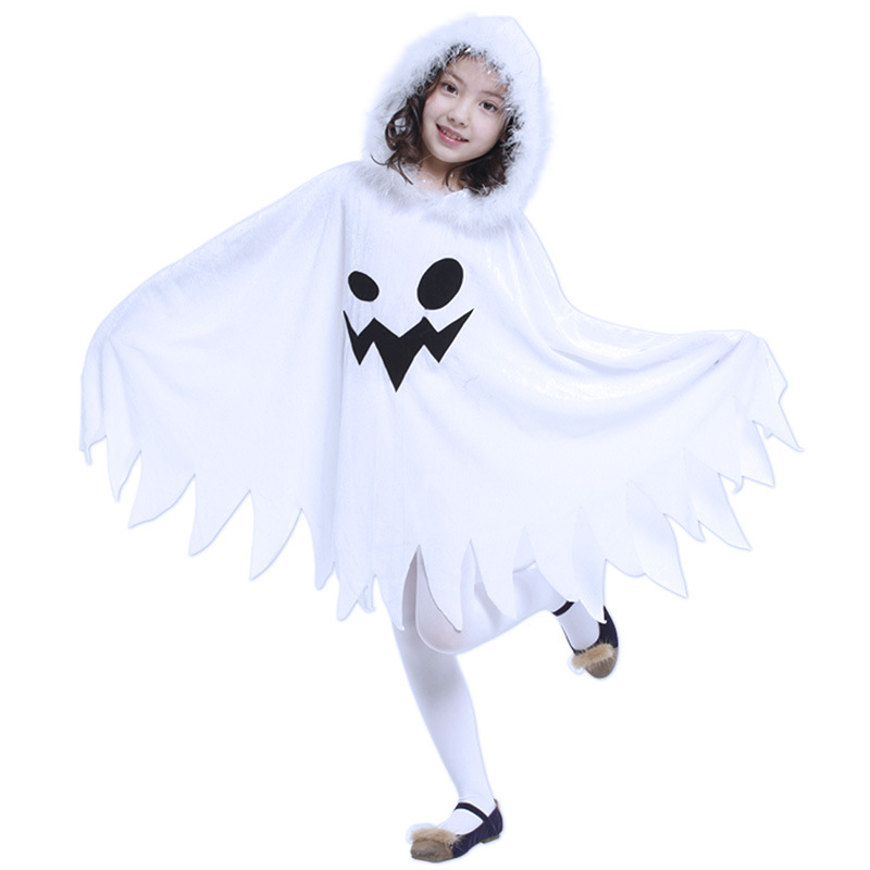 Cross-Border Halloween Kidsren's Ghost Performance Costume Cosplay Elf Hooded White Ghost Cloak Clothes