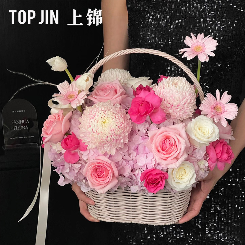 上锦 浪漫仿藤编制鲜花篮手工编织插花篮花束礼物包装篮手提篮diy|undefined