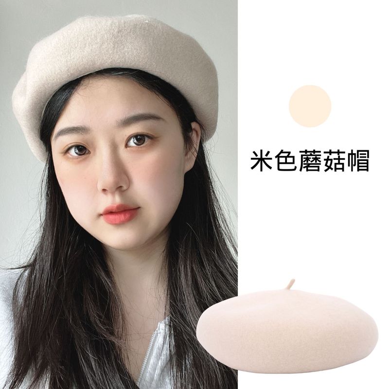 新款秋冬羊毛贝雷帽子女时尚羊绒蘑菇帽深檐大头围立体画家帽批发|undefined