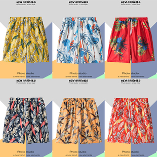 Trendy brand beach pants men's summer casual vintage printed shorts loose water Beach Ice Silk quick-drying shorts