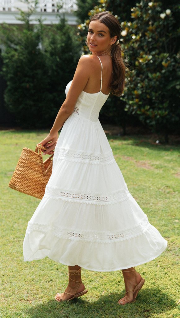 2024 Independent Store New Women's Bohemian Style Strap Dress With Lace Trim And Large Hem_ecoleips.com