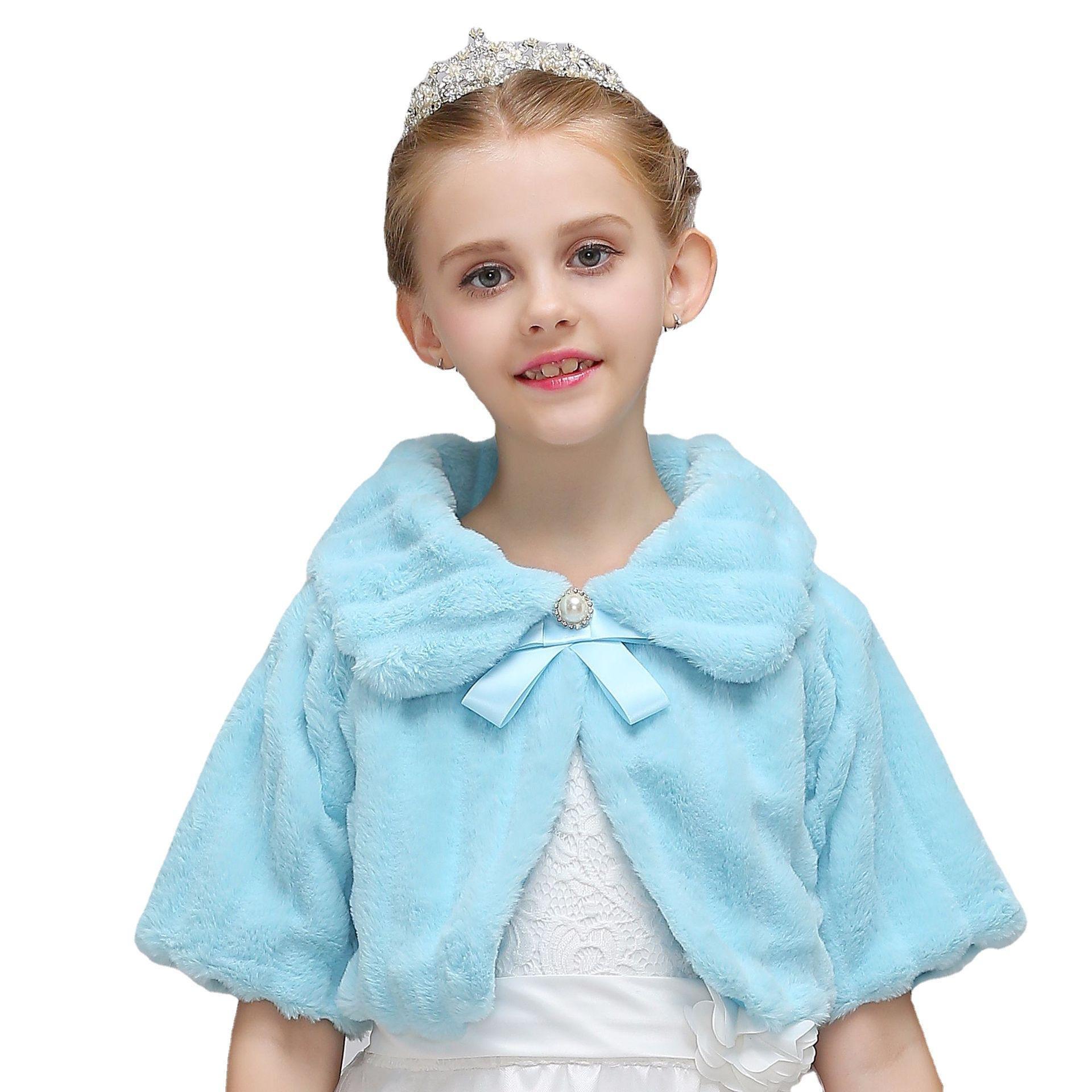Nuevo Comercio exterior transfronterizo de las niñas lindo mantón europeo y americano de felpa cálido chal niñas vestido chal abrigo