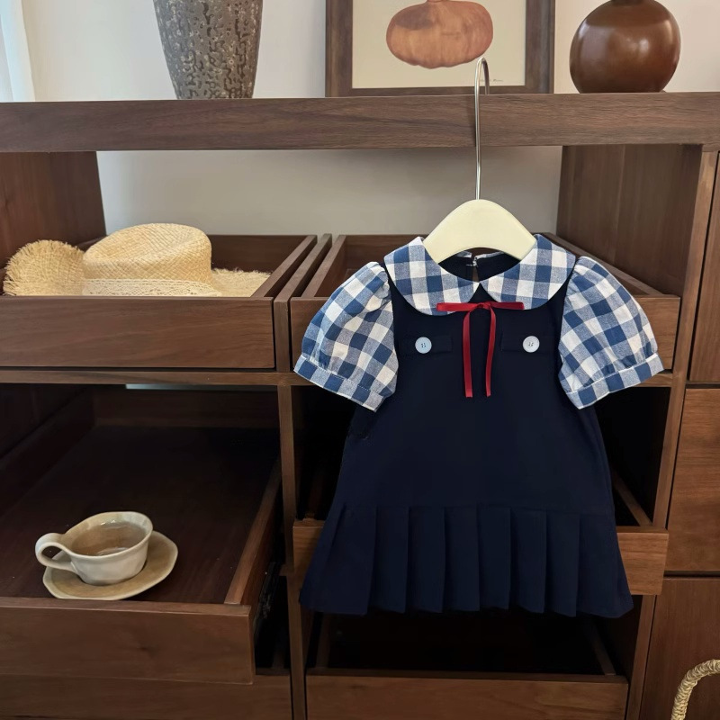 Colegio San Martín! Tesoro femenino estilo universitario azul plaid muñeca cuello arco plisado lindo vestido de princesa dulce marea