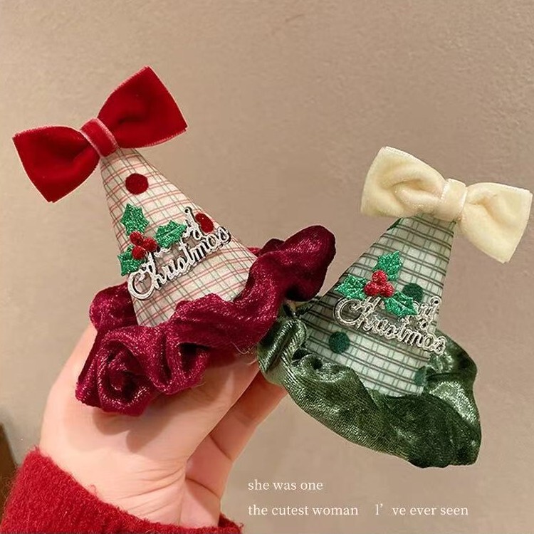 许愿时刻 圣诞节毛绒氛围蝴蝶结圣诞帽子可爱毛绒帽头饰发箍拍照|undefined