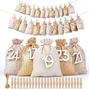 Christmas coming cotton bag gift suit calendar digital bronzing linen bag source factory in stock wholesale