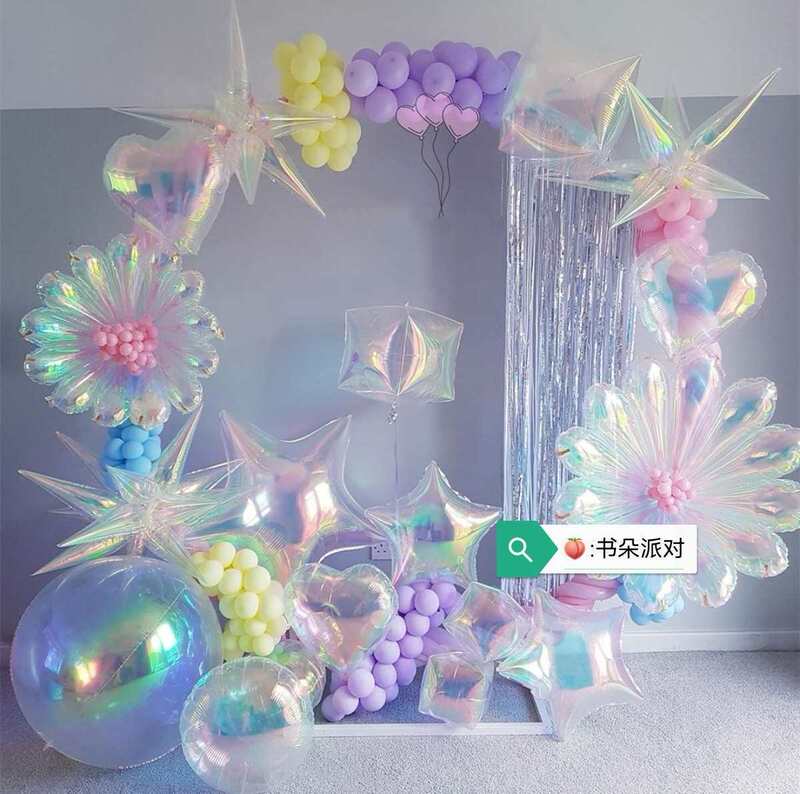 Gorgeous Transparent Dazzling Rainbow 4D Heart Round Cube Five-Pointed Star Water Drop Explosion Star Petal Aluminum Film Floating Balloon