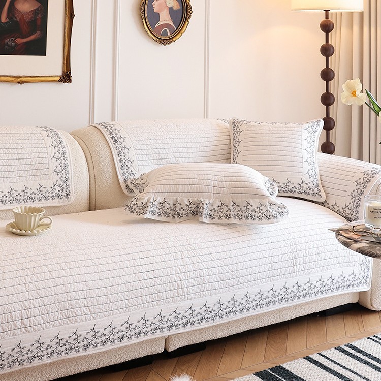 Foreign Trade Day Single Heavy Industry Embroidered Yarn-dyed Washed Cotton Sofa Cushion Living Room Sofa Towel Cotton Sofa Cover Cushion